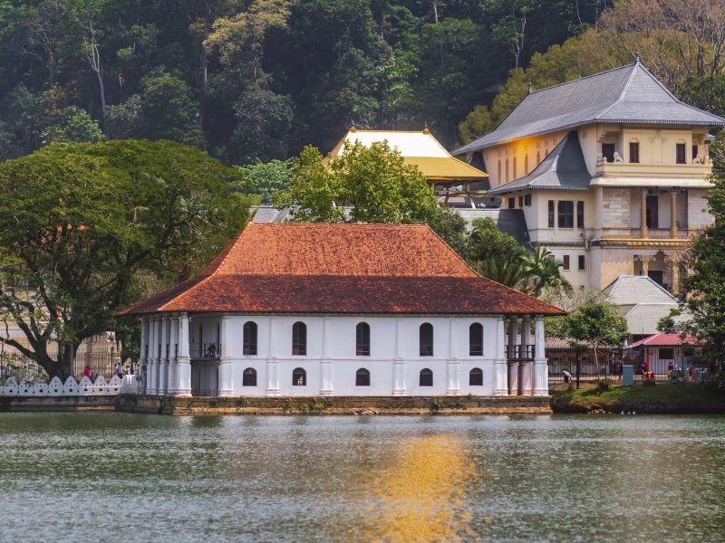 Kandy Lake and Famous City Landmark Sri Dalada Maligawa, Sacred Tooth Relic The Temple in Sri Lanka.