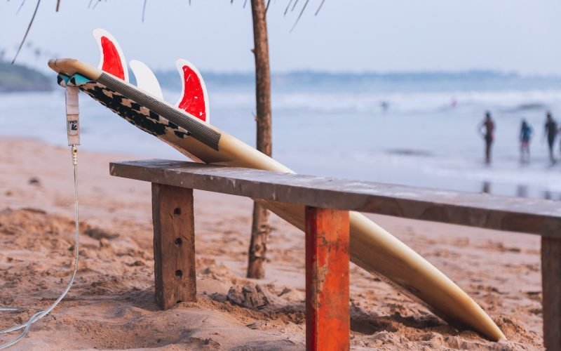 Laid surf ready for sports activities on Sri Lankan beach.