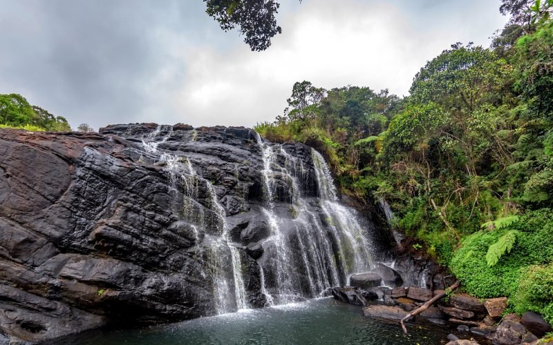 Scenic tropical waterfall in Sri Lanka