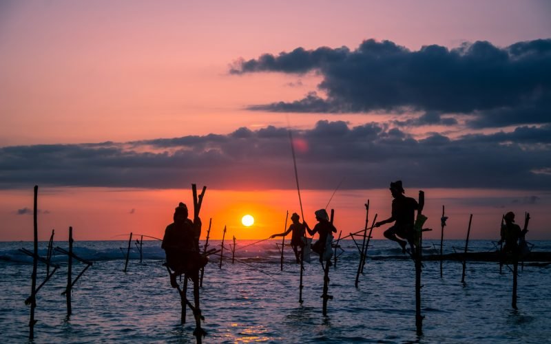 Traditional stilt fisherman in Sri Lanka